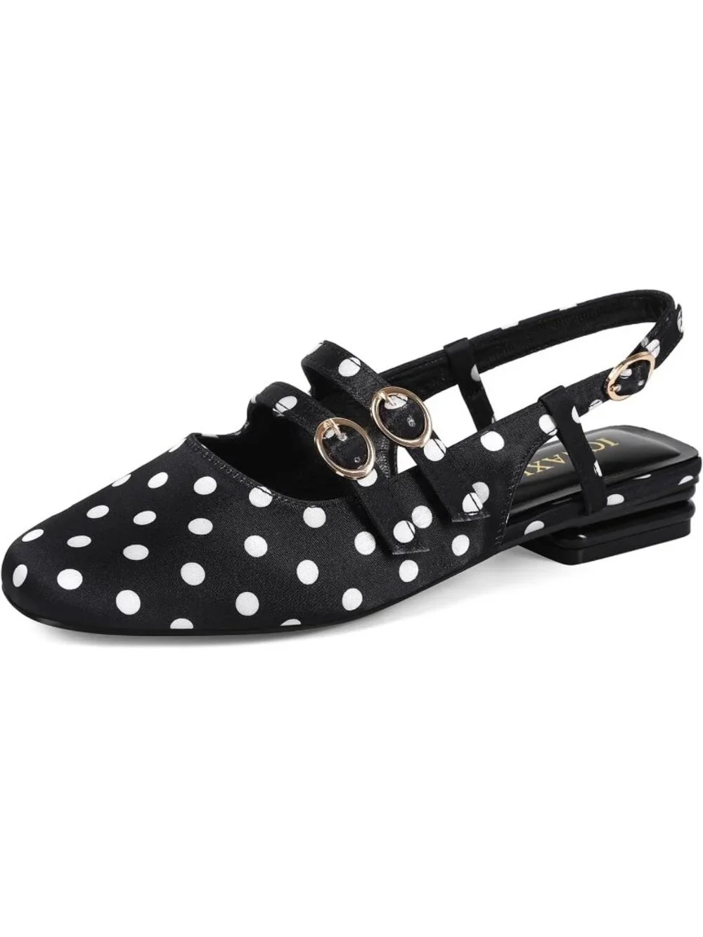 Women's Black Dot Closed Square Toe Strap Slingback Low Heels for Party Pumps